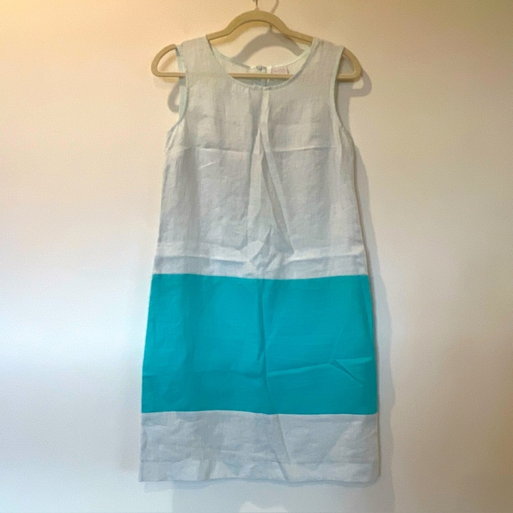NEW Bialcon 100% Linen Knee Length Sheath Dress Blue US 4 EU 36 Resortwear